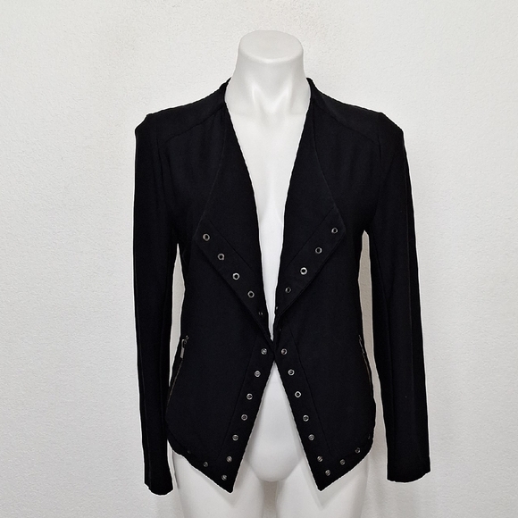 Lysse Black Jory Metal Grommet Trim Biker Grunge Open Front Moto Jacket Size S - Picture 2 of 10